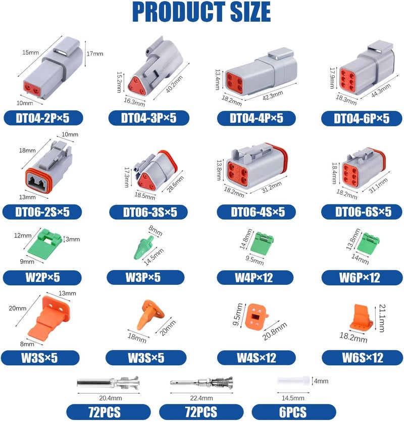 Cedolio 236PCS 5 Set Deutsch DT Connector Kit, 2 3 4 6 Pin Gray Waterproof Electrical Connector with Solid Contact and Seal Plug for Truck, Boat, Off-Road Vehicles, Agriculture, Marine, Motorcycle Wiring. - Image 3